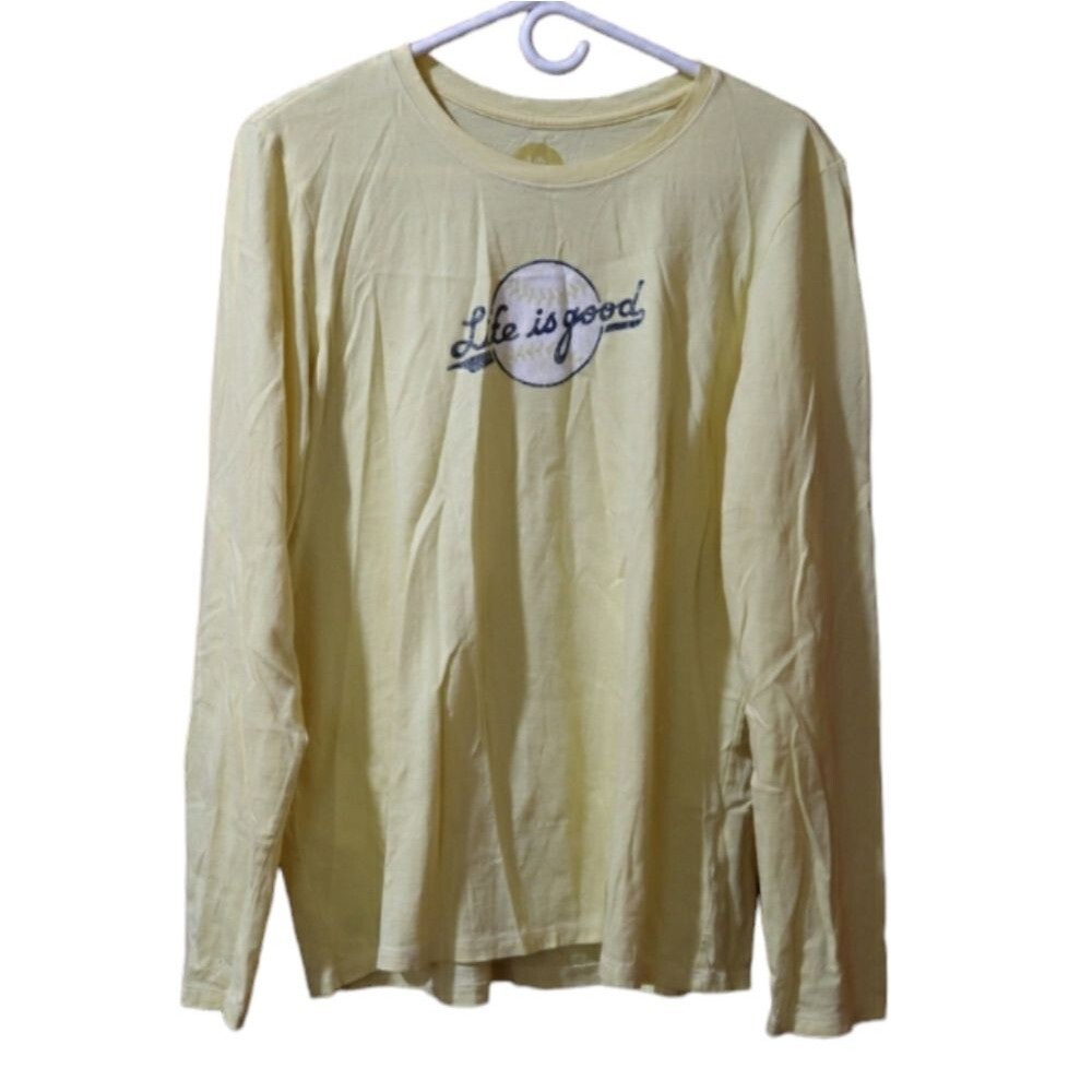 Life Is Good Yellow Spellout Logo Long Sleeve Graphic Tee Large